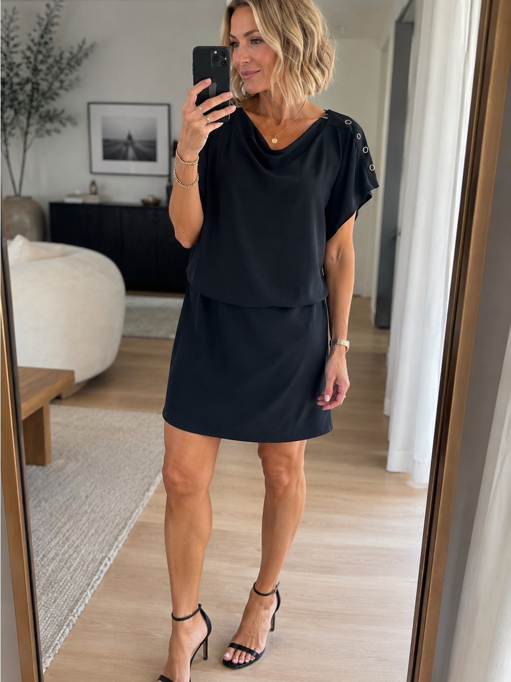 WHBM Black Blouson Dress Size S